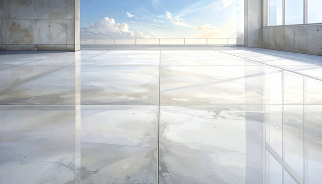 Modern interior with sky and sunlight