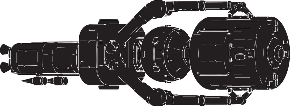 Industrial robotic arm, mechanical robot, black illustration, automation technology, manufacturing equipment