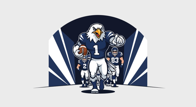 Mascot Eagle Leads Football Team Through Tunnel With Determination