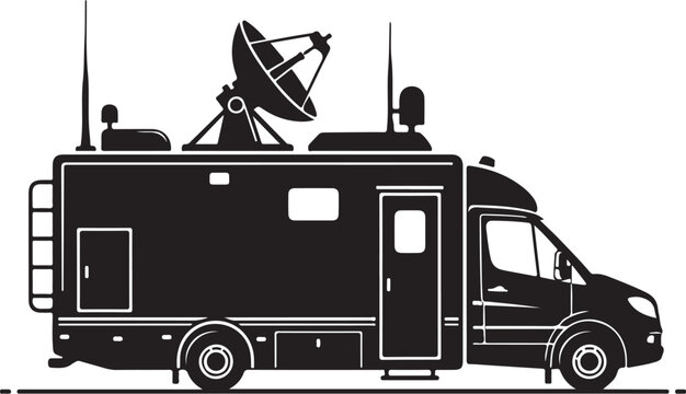 Satellite truck, broadcasting vehicle, news van, mobile studio
