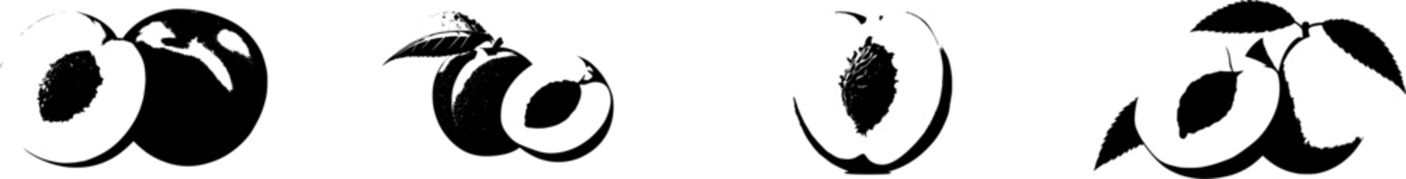 A perfectly halved ripe peach showcases its vibrant yellow-orange flesh and deep red pit against a pristine white background, highlighting the fruits natural beauty in exquisite detail