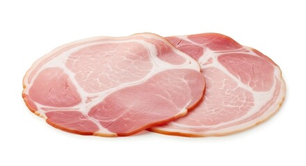 Fototapeta premium Freshly sliced cooked ham on a light background isolated on white background