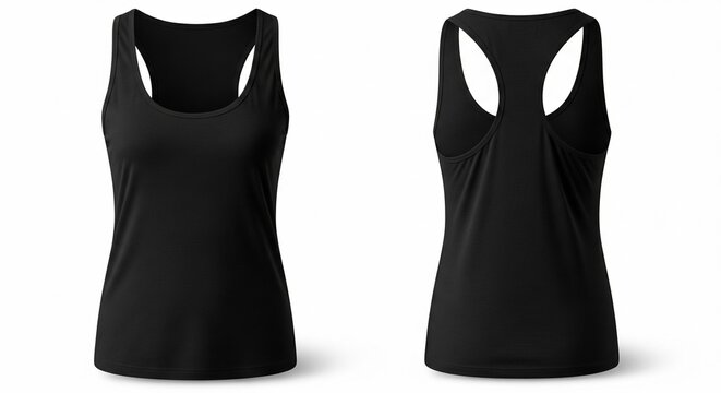 Black racerback tank top shown front and back isolated on white background studio shot