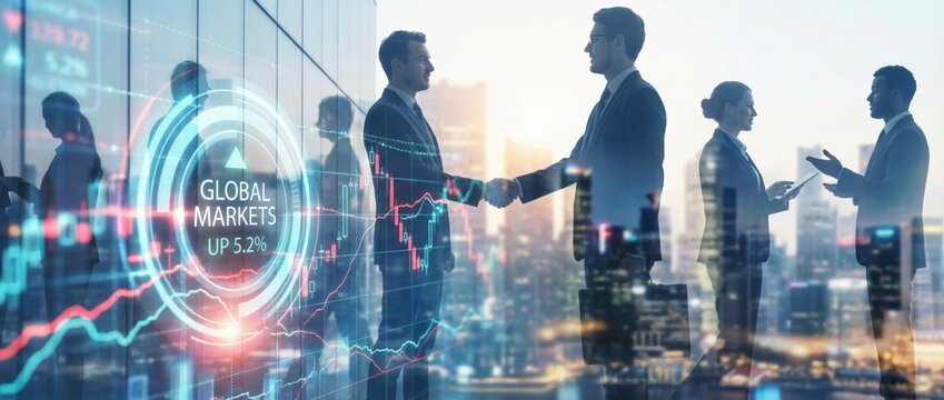 Business networking event city skyline professional collaboration urban environment multi-angle perspective economic growth concepts