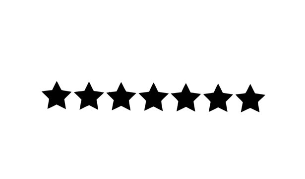 Seven Black Stars Icon Set Isolated on White Background
