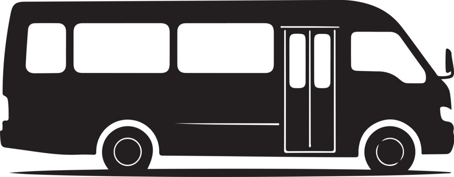 Black bus silhouette, vector van icon, transportation symbol, modern vehicle outline