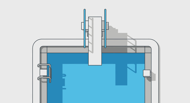 Modern Swimming Pool With Diving Board And Ladders Viewed From Above