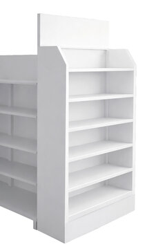 3D Render of Blank White DoubleSided Retail Floor Display Rack with Header POS Mockup