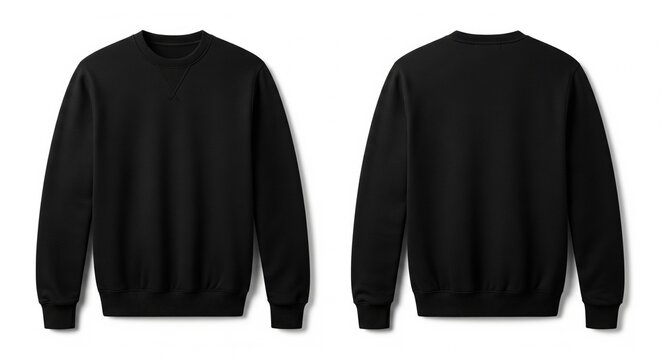 Black crew neck long sleeve sweatshirt mockup front and back view on white background