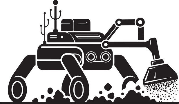 Black and white excavator, heavy machinery, construction vehicle, digger icon