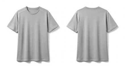 Naklejka premium Front and back view of a plain light gray short-sleeved t-shirt isolated on a white background