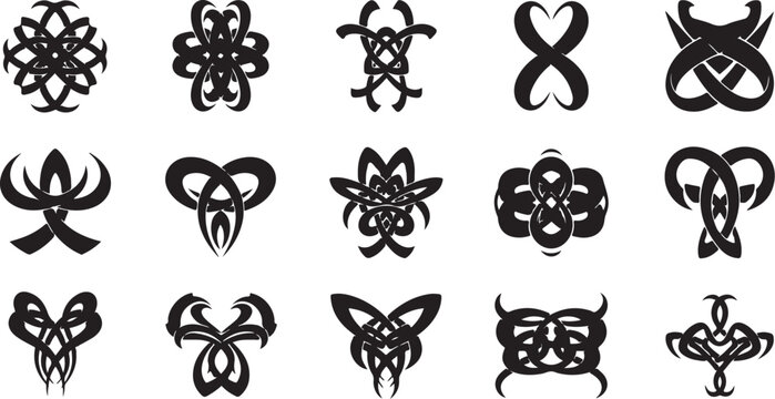 Collection of intricate black knotwork designs and patterns