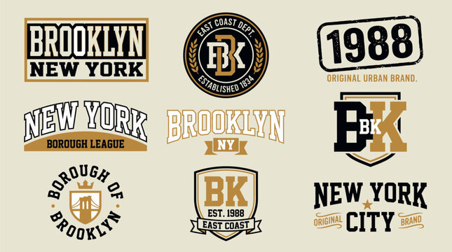 Brooklyn New York Urban Brand Badge Collection for Streetwear Apparel Printing East Coast Identity and Varsity Merchandise Design