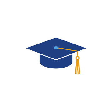 Blue Graduation Cap with Gold Tassel on White Background