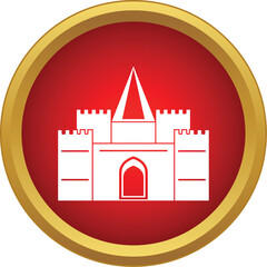 Naklejka premium Castle icon representing defense, security, and medieval architecture in a red circle