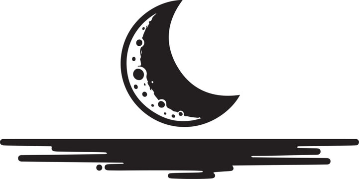 Crescent Moon, Lunar Phase, Black Silhouette, Night Sky Icon, Vector Graphic