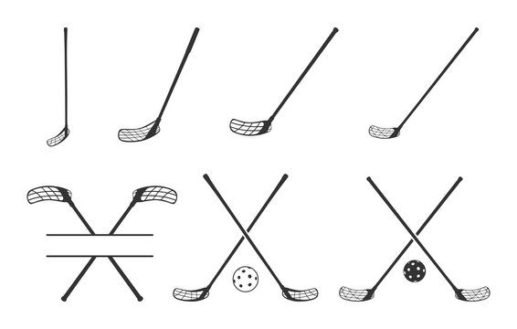 Floorball stick and ball silhouette, Floorball stick and ball svg, Crossed floorball stick silhouette, Floorball stick svg, Floorball stick silhouette, Floorball stick and ball vectors.