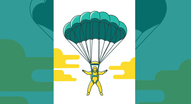 Parachutist Descending From The Sky With Open Parachute Vibrant And Dynamic