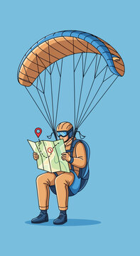 Paraglider Navigates With Map Seeking Adventure High Above The Clouds