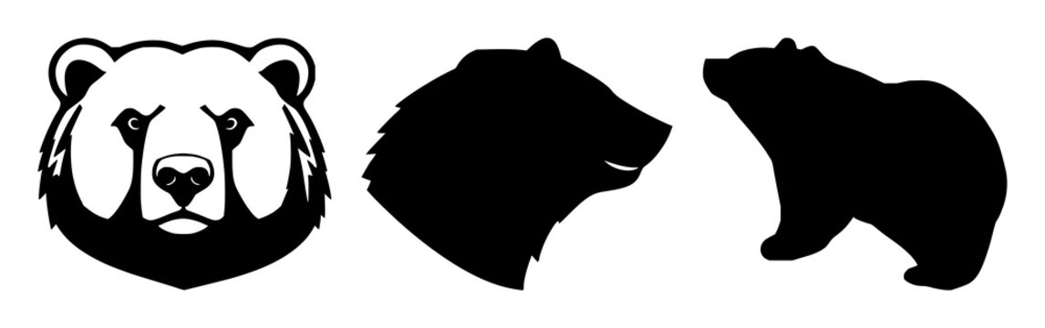 Stock market bear head set with a solid black icon on white background featuring stock market symbol, bearish trend, finance with stock exchange icons and volatility