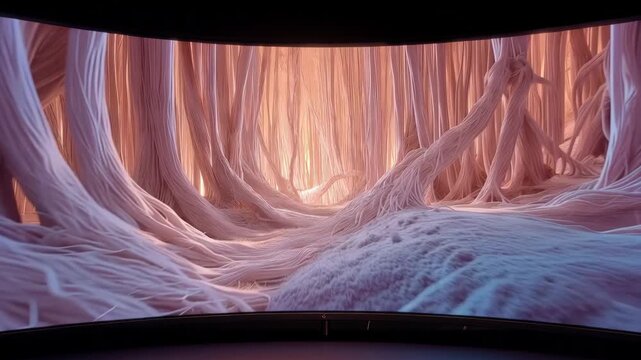 Carbon nanotube forest structure imaged under field emission scanning electron microscope, false-color rendering showing vertical alignment of billions of tubes, researcher reviewi