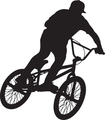 Naklejka premium Black silhouette cyclist, bmx bike rider, sports icon, athletic figure