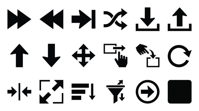 Modern user interface arrow icons collection for web design, application development, and software navigation purposes.