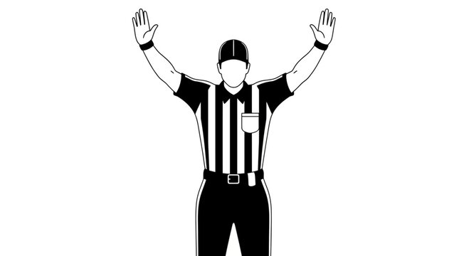 Official Referee Signal Showing Score Or Goal Achievement With Both Arms Raised