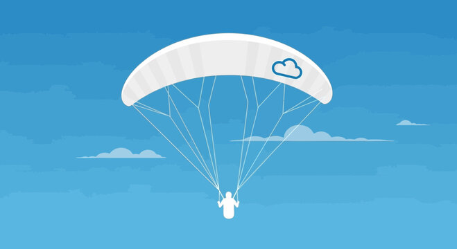 Paragliding Adventure In Clear Blue Skies With Fluffy Clouds