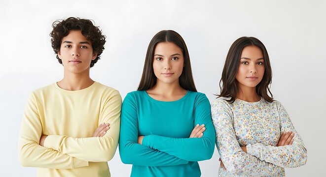 Three confident young people standing together.