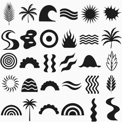 Obraz premium Collection of nature-themed graphic icons with collection mountain abstract minimalist geometric illustration silhouette graphics iconography symbolism creative template decoration