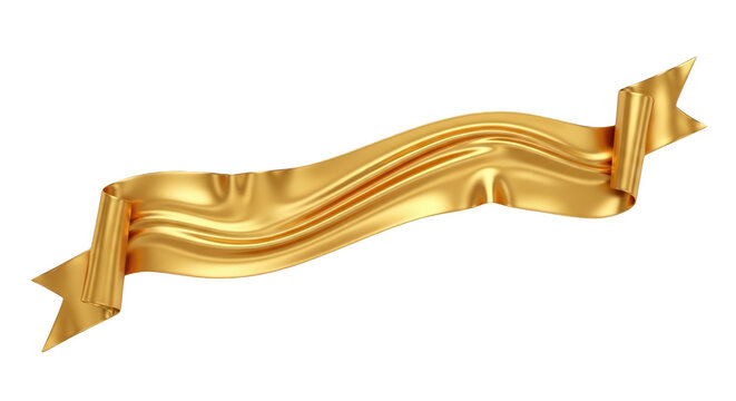 Golden silk ribbon banner isolated on transparent background