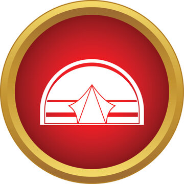 Tent camping icon in a flat style with a gold border