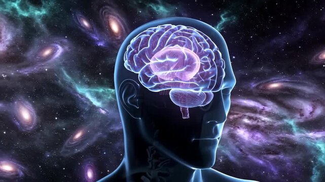 Abstract human mind connected to the vastness of the cosmos