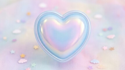 Obraz premium Puffy sticker-style light blue heart with glossy inflated edges, soft pastel shine, dreamy sweet mood, ultra-realistic, no logos.