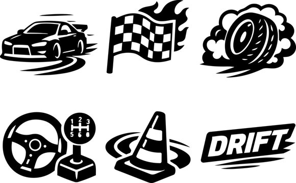 Car drifting and racing icons set