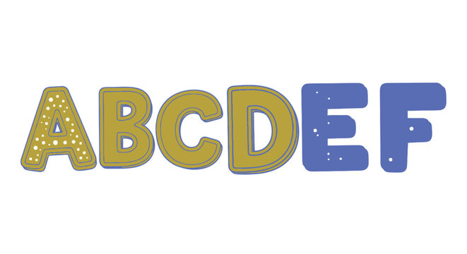 Colorful abcdef letters illustration on white background