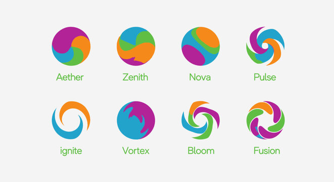 Colorful abstract logos in circle shapes with various color combinations