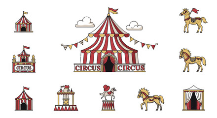Obraz premium Colorful circus tent illustrations for entertainment and event designs