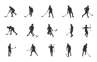 Naklejka premium Floorball player silhouettes, Floorball players svg, Floorball player vectors, Floorball silhouette, Floorball svg.