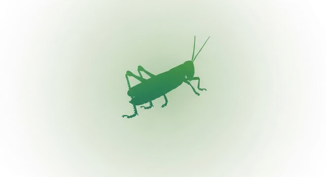 Minimalist Silhouette of a Green Grasshopper Insect Isolated on a Fading Background