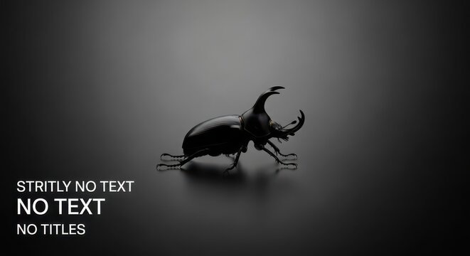 Minimalist black silhouette of a rhinoceros beetle with prominent horns on a dark, textured surface