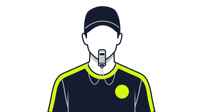 Referee With Whistle In Mouth Iconic Sports Official Illustration