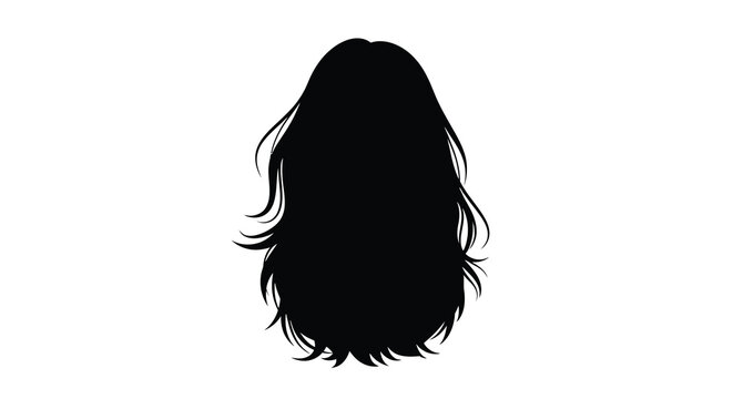 A stark silhouette of long flowing hair against a plain white background