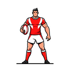 Obraz premium Rugby Player Character With Ball Dynamic Sports Illustration