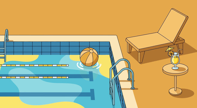 Serene Poolside Retreat With Sun Lounger And Refreshing Beverage