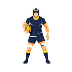 Obraz premium Rugby Player Holding Ball Ready for Game Action