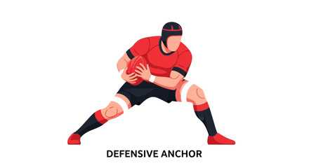 Obraz premium Rugby Player Ready For Defensive Stance With Ball