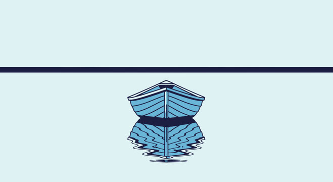 Serene Blue Rowboat Mirrored on Calm Water Surface