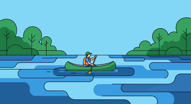 Serene Canoe Journey Through Abstract Waterscapes